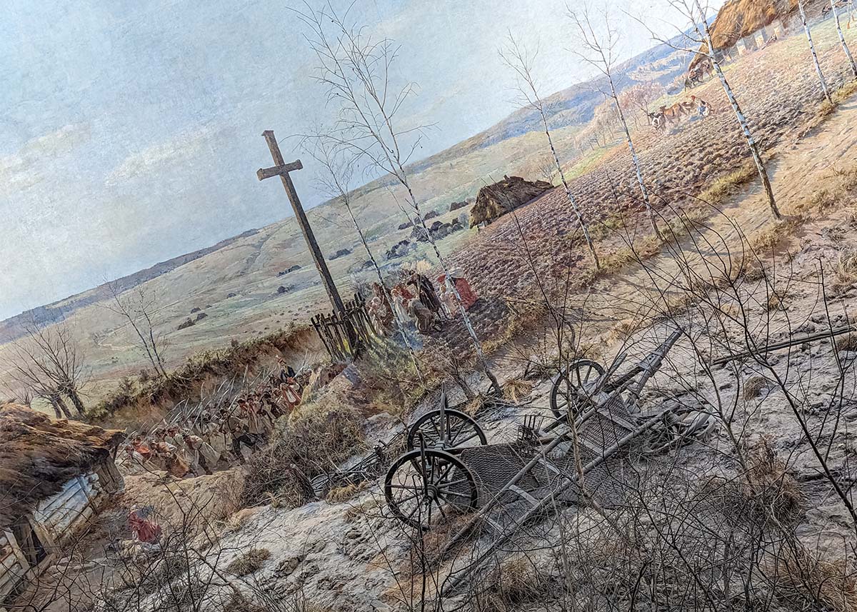 Contadini in preghiera nel Panorama di Racławice a Breslavia (Wrocław) in Polonia. Foto sul blog di viaggi Nerd in Spalla: viaggiatori poco seri