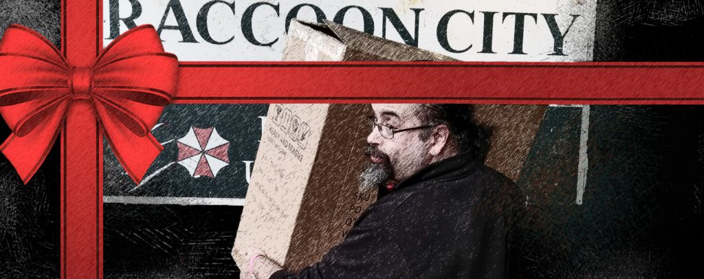 Il Teo del blog di viaggi Nerd in Spalla con un souvenir da Raccon City al Lucca Comics