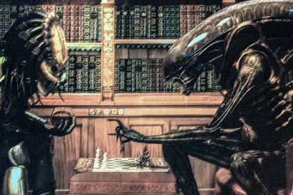 Alien e Predator giocano a scacchi al Film Legends museum di Kutná Hora. Foto sul blog di viaggi "Nerd in Spalla: viaggiatori poco seri".